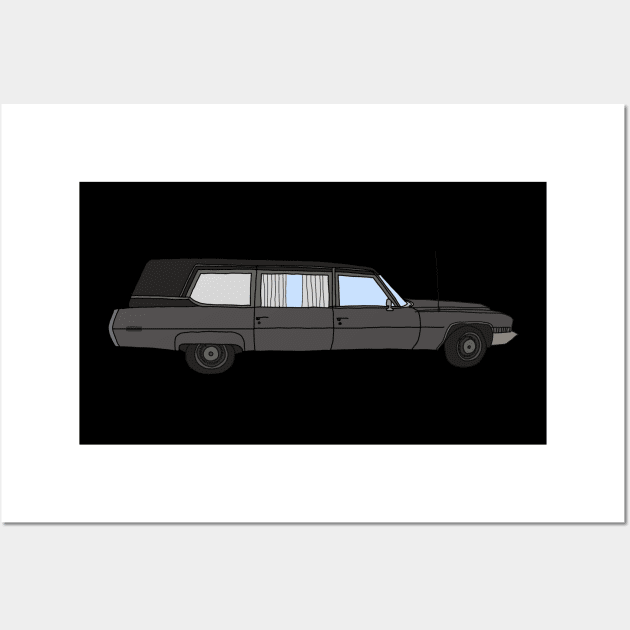 Hand Drawn Antique Vintage Hearse Gothic Car Wall Art by ItsRTurn